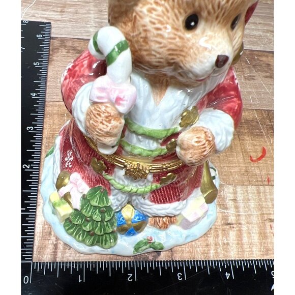 Christmas Teddy Bear Ceramic Hinged Trinket Box - Picture 5 of 6